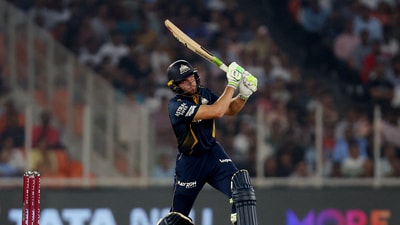 Jos Buttler joined Sudharsan in the middle and the two scored runs at a fast clip to keep GT in the hunt. He was dismissed on 54 and failed to take the team over the line. (REUTERS)