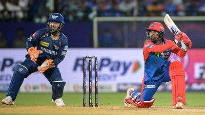 Delhi Capitals' Vipraj Nigam (R) plays a shot as Lucknow Super Giants' wicketkeeper and captain Rishabh Pant looks (AFP) Delhi Capitals' Vipraj Nigam (R) plays a shot as Lucknow Super Giants' wicketkeeper and captain Rishabh Pant looks (AFP)