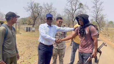 DIG Kamlochan Kashyap praises security personnel on their return following an encounter with Naxals, at Dantewada-Bijapur border in Chhattisgarh on Tuesday. (PTI) DIG Kamlochan Kashyap praises security personnel on their return following an encounter with Naxals, at Dantewada-Bijapur border in Chhattisgarh on Tuesday. (PTI)