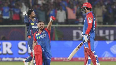 Delhi Capitals’ batter Ashutosh Sharma celebrates after scoring an unbeaten 66 off 31 against Lucknow Super Giants. (PTI) Delhi Capitals’ batter Ashutosh Sharma celebrates after scoring an unbeaten 66 off 31 against Lucknow Super Giants. (PTI)