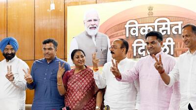 Delhi chief minister Rekha Gupta with cabinet ministers Kapil Mishra, Ashish Sood, Parvesh Verma, Manjinder Singh Sirsa and Ravinder Indraj Singh at a during a press conference after presenting the Budget in New Delhi on Tuesday. (Arvind Yadav/HT Photo) Delhi chief minister Rekha Gupta with cabinet ministers Kapil Mishra, Ashish Sood, Parvesh Verma, Manjinder Singh Sirsa and Ravinder Indraj Singh at a during a press conference after presenting the Budget in New Delhi on Tuesday. (Arvind Yadav/HT Photo)