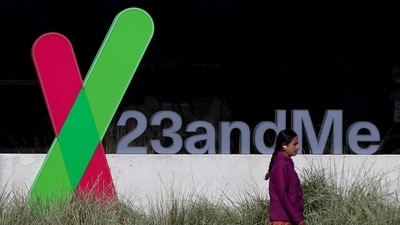 A pedestrian walks by a sign posted in front of the 23andMe headquarters on February 1, 2024 in Sunnyvale, California. (Justin Sullivan/AFP) A pedestrian walks by a sign posted in front of the 23andMe headquarters on February 1, 2024 in Sunnyvale, California. (Justin Sullivan/AFP)