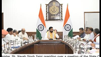 Haryana CM Nayab Singh Saini presiding over a meeting of the state cabinet in Chandigarh on Tuesday. (HT Photo) Haryana CM Nayab Singh Saini presiding over a meeting of the state cabinet in Chandigarh on Tuesday. (HT Photo)