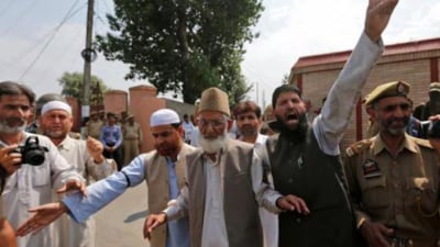 A still from the Hurriyat Conference's October 2024 protest against new land laws in Jammu and Kashmir. (Reuters) A still from the Hurriyat Conference's October 2024 protest against new land laws in Jammu and Kashmir. (Reuters)