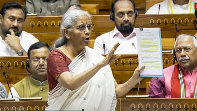Union Minister Nirmala Sitharaman speaks in the Lok Sabha during the Budget session of Parliament, in New Delhi, Tuesday, March 25, 2025. (Sansad TV via PTI)