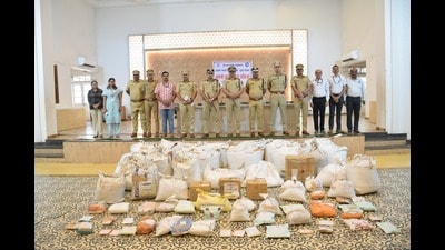 Police said 84 individuals were arrested, and 788 kg of banned substances worth ₹8 crore were seized in the last year. (HT PHOTO) Police said 84 individuals were arrested, and 788 kg of banned substances worth ₹8 crore were seized in the last year. (HT PHOTO)