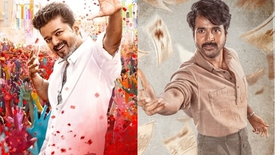 Vijay and Sivakarthikeyan in stills from Jana Nayagan and Parasakthi. Vijay and Sivakarthikeyan in stills from Jana Nayagan and Parasakthi.