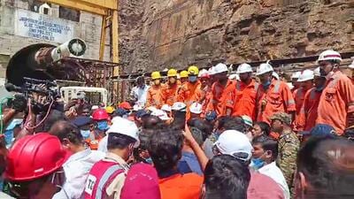 Rescue teams recover one dead body from inside the SLBC tunnel and have shifted it to the Nagarkurnool General Hospital for post-mortem examination (PME), in Nagarkurnool on Tuesday. (ANI) Rescue teams recover one dead body from inside the SLBC tunnel and have shifted it to the Nagarkurnool General Hospital for post-mortem examination (PME), in Nagarkurnool on Tuesday. (ANI)
