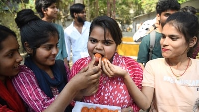 Students celebrate their success after BSEB declared the Class 12 Results (Santosh Kumar)