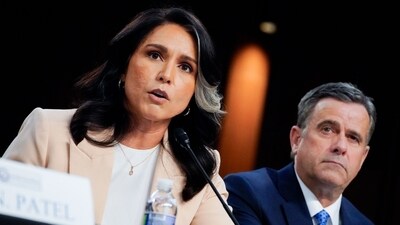 Tulsi Gabbard, director of National Intelligence, left, and John Ratcliffe, director of the Central Intelligence Agency (CIA), during a Senate Intelligence Committee hearing in Washington, DC, US, on Tuesday, March 25, 2025. Intelligence leaders are testifying publicly before the committee on worldwide threats, before moving to a closed session. Photographer: Kent Nishimura/Bloomberg (Bloomberg)