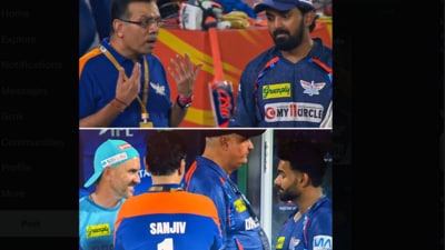 Sanjiv Goenka had a chat with new LSG captain after their defeat to DC, as internet served a KL Rahul reminder. (Screengrab from broadcast) Sanjiv Goenka had a chat with new LSG captain after their defeat to DC, as internet served a KL Rahul reminder. (Screengrab from broadcast)