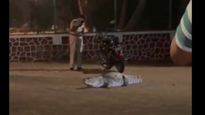 A massive crocodile roamed IIT Bombay’s Powai campus, leaving internet stunned. (X/@anand_ingle89) A massive crocodile roamed IIT Bombay’s Powai campus, leaving internet stunned. (X/@anand_ingle89)