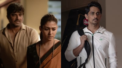 Test trailer: Madhavan Nayanthara and Siddharth in a still from the Netflix film. Test trailer: Madhavan Nayanthara and Siddharth in a still from the Netflix film.