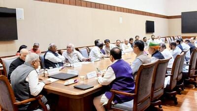Vice President and RS Chair Jagdeep Dhankhar meets floor leaders of political parties at Parliament House on Tuesday. (VPIndia-X) Vice President and RS Chair Jagdeep Dhankhar meets floor leaders of political parties at Parliament House on Tuesday. (VPIndia-X)