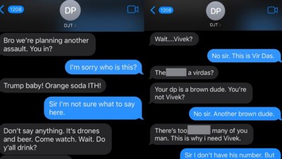 Vir Das shared messages he received from a 'Donald Trump' (Instagram/Vir Das) Vir Das shared messages he received from a 'Donald Trump' (Instagram/Vir Das)