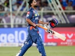 LSG captain Rishabh Pant walks back to the pavilion after being dismissed against Delhi Capitals