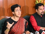 AAP leader Atishi during a press conference.