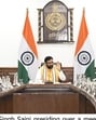 Haryana CM Nayab Singh Saini presiding over a meeting of the state cabinet in Chandigarh on Tuesday. (HT Photo)
