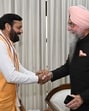 Haryana chief minister Nayab Singh Saini and assembly speaker Harvinder Kalyan on Tuesday watched the proceedings in the Punjab Vidhan Sabha (HT Photo)