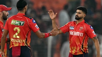 Punjab Kings' captain Shreyas Iyer (R) and teammates celebrate their win in the end of the Indian Premier League (IPL) Twenty20 cricket match between Gujarat Titans and Punjab Kings (AFP)
