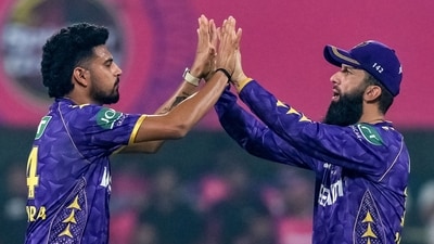 Vaibhav Arora (2/33) was expensive but chipped in with two crucial wickets -- regular Royals skipper Sanju Samson (13 off 11) with a yorker in the powerplay before dismissing impact substitute Shubham Dubey (9) cheaply (AFP)