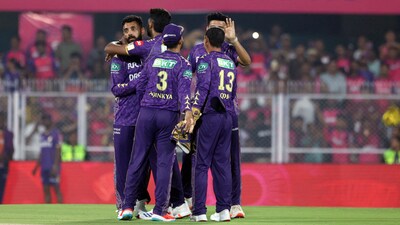 Kolkata Knight Riders' Varun Chakravarthy Chakravarthy, their mystery spinner, triggered the collapse in the seventh over, dismissing the dangerous-looking Parag with a well-disguised 113kph delivery. (REUTERS)