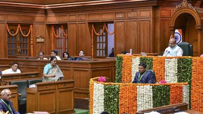 Chief Minister Rekha Gupta speaks during the Budget session of the Delhi Assembly on Wednesday. (PTI) Chief Minister Rekha Gupta speaks during the Budget session of the Delhi Assembly on Wednesday. (PTI)