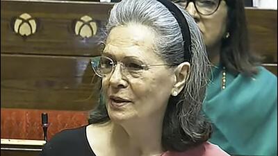 Congress leader Sonia Gandhi speaks in the Rajya Sabha on Wednesday. (Sansad TV) Congress leader Sonia Gandhi speaks in the Rajya Sabha on Wednesday. (Sansad TV)