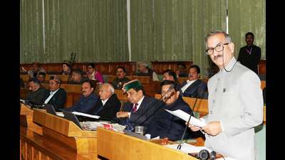 Himachal chief minister Sukhvinder Singh Sukhu addresses the assembly in Shimla on Wednesday. (HT Photo) Himachal chief minister Sukhvinder Singh Sukhu addresses the assembly in Shimla on Wednesday. (HT Photo)