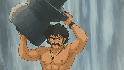 Baahubali lifts the Shivaling on his shoulder in SS Rajamouli’s Baahubali. (OpenAI) Baahubali lifts the Shivaling on his shoulder in SS Rajamouli’s Baahubali. (OpenAI)