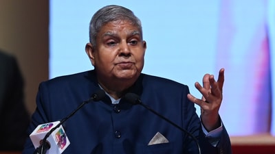 Vice-President of India Jagdeep Dhankhar speaks during the closing ceremony of 150th Advent Commemoration of Gaudiya Mission's founder Acharya Srila Prabhupad. (HT File) Vice-President of India Jagdeep Dhankhar speaks during the closing ceremony of 150th Advent Commemoration of Gaudiya Mission's founder Acharya Srila Prabhupad. (HT File)