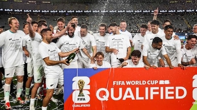 New Zealand's football team celebrates qualification for the 2026 FIFA World Cup in North America. (AFP) New Zealand's football team celebrates qualification for the 2026 FIFA World Cup in North America. (AFP)