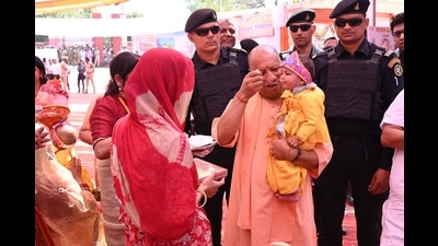 U.P. chief minister Yogi Adityanath at GIC ground event in Agra on Wednesday. (HT Photo) U.P. chief minister Yogi Adityanath at GIC ground event in Agra on Wednesday. (HT Photo)