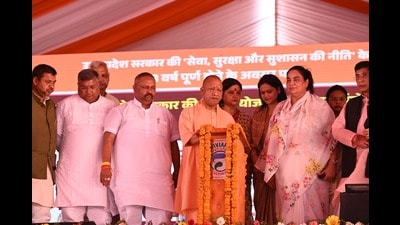 U.P. chief minister Yogi Adityanath at an event in Agra on Wednesday (HT Photo)