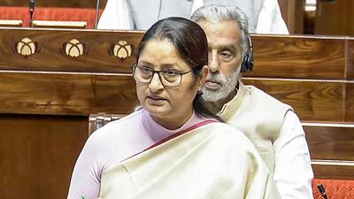 Union Minister of Women and Child Development Annpurna Devi speaks in the Rajya Sabha on Wednesday. (Sansad TV) Union Minister of Women and Child Development Annpurna Devi speaks in the Rajya Sabha on Wednesday. (Sansad TV)