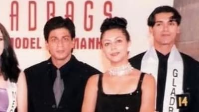 Shah Rukh Khan and Gauri Khan were judges on Gladrags Mega Model Manhunt Contest, 1999. John Abraham emerged as winner. Shah Rukh Khan and Gauri Khan were judges on Gladrags Mega Model Manhunt Contest, 1999. John Abraham emerged as winner.
