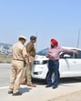 Amid reports of thefts of tractor-trailers at Shambhu, Patiala Range DIG Mandeep Sidhu, who was spearheading the crackdown on the farmers at Khanauri protest site, said that not even a single tractor-trailer has been stolen from the Khanauri protest site. (HT Photo)