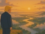 Donald Trump looking at the sun in a Ghibli-style photo