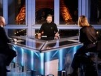 Ukraine's President Volodymyr Zelensky answers journalists during a TV special with the European Broadcasting Union's medias.