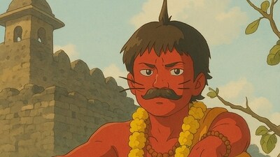 A Ghibli-styled image showed a hit scene from Bhool Bhulaiya (2007), a psychological comedy horror film directed by Priyadarshan. The scene featured Chhote Pandit (Rajpal Yadav) sitting with colour on his face and a garland around his neck. 