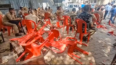 Broken chairs at Samajwadi Party MP Ramji Lal Suman's residence after it was attacked allegedly by Karni Sena workers, in Agra, Wednesday. (FILE PHOTO) Broken chairs at Samajwadi Party MP Ramji Lal Suman's residence after it was attacked allegedly by Karni Sena workers, in Agra, Wednesday. (FILE PHOTO)