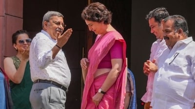 Kangana Ranaut posted a light-hearted moment with MPs Kalyan Banerjee and Priyanka Gandhi Vadra. Kangana Ranaut posted a light-hearted moment with MPs Kalyan Banerjee and Priyanka Gandhi Vadra.