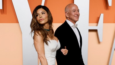 Lauren Sanchez and Jeff Bezos at the Vanity Fair Oscars party after the 97th Academy Awards on March 2, 2025. (Reuters file)