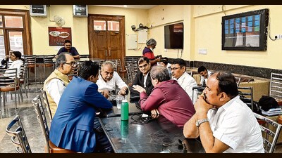 Members of various bar associations gathered at the Supreme Court canteen on Thursday. (PTI) Members of various bar associations gathered at the Supreme Court canteen on Thursday. (PTI)