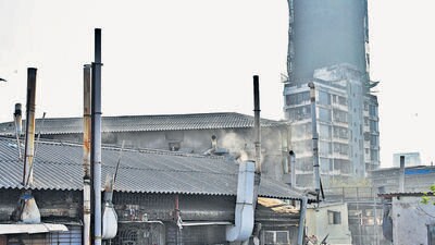 Mumbai, India – Feb 28, 2024: Chimneys dotting the Bhuleshwar and Kalbadevi area skyline, in Mumbai, India, on Wednesday, February 28, 2024. (Photo by Bhushan Koyande/HT Photo) Mumbai, India – Feb 28, 2024: Chimneys dotting the Bhuleshwar and Kalbadevi area skyline, in Mumbai, India, on Wednesday, February 28, 2024. (Photo by Bhushan Koyande/HT Photo)