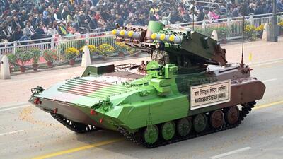 NAG Missile System (NAMIS) on display during the 75th Republic Day Parade 2024 at Kartavya Path in New Delhi (HT FILE PHOTO/AJAY AGGARWAL) NAG Missile System (NAMIS) on display during the 75th Republic Day Parade 2024 at Kartavya Path in New Delhi (HT FILE PHOTO/AJAY AGGARWAL)