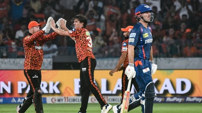 For SRH's bowling department, Pat Cummins struck twice. (PTI) For SRH's bowling department, Pat Cummins struck twice. (PTI)