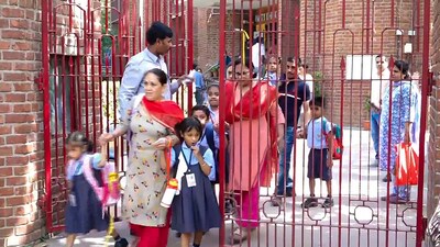 New Delhi: Parents and school children at Amity International School, Pushp Vihar. (PTI file image)