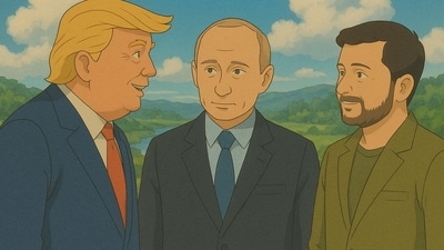 Donald Trump, Vladimir Putin and Zelensky reimagined in a Ghibli-style photo (ChatGPT) Donald Trump, Vladimir Putin and Zelensky reimagined in a Ghibli-style photo (ChatGPT)