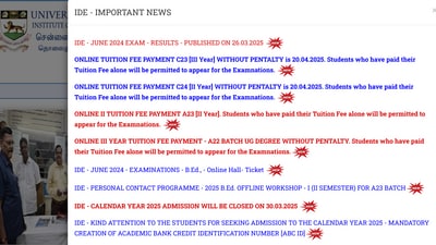 Madras University IDE Result: UNOM UG, PG degree, diploma results announced (Official website, screenshot ) Madras University IDE Result: UNOM UG, PG degree, diploma results announced (Official website, screenshot )
